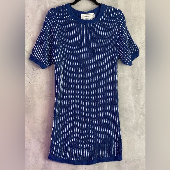 VTG Adrienne Vittadini Mini Sweater Dress Covered Embellished Pearls Sz Med - Picture 8 of 8